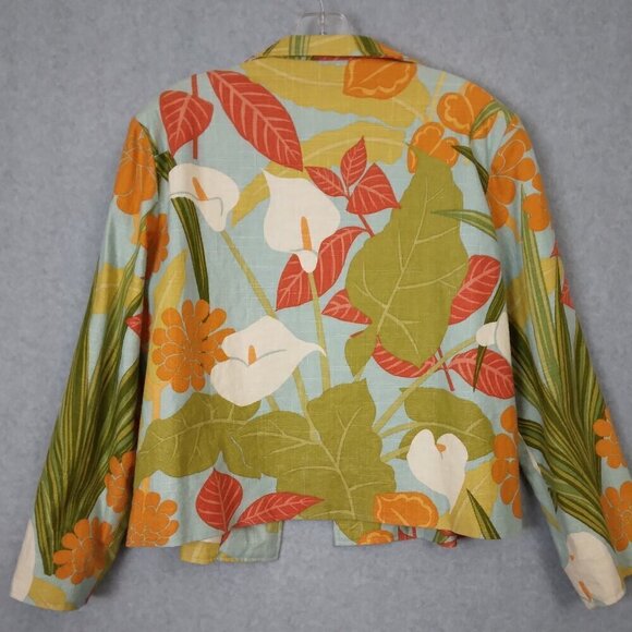 Painted Pony | VTG Linen Tropical Floral Open Front Blazer Jacket USA | Size XL - Picture 4 of 9